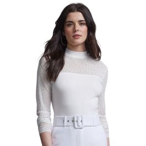 New York & Company Mesh Rhinestone Mock-Neck Top – Size Large, NWT